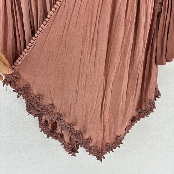 POL Boho Lace Duster Cardigan LARGE Pink Sheer Embroidered Romantic Festival - Picture 8 of 15